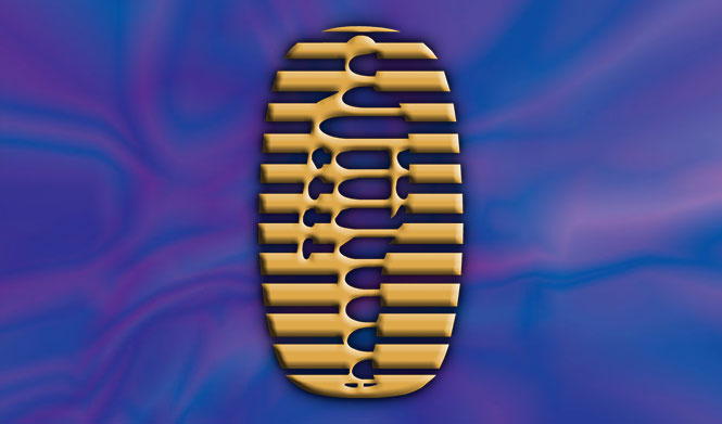 Abstract geometric art featuring golden horizontal stripes on a vibrant blue and purple background.