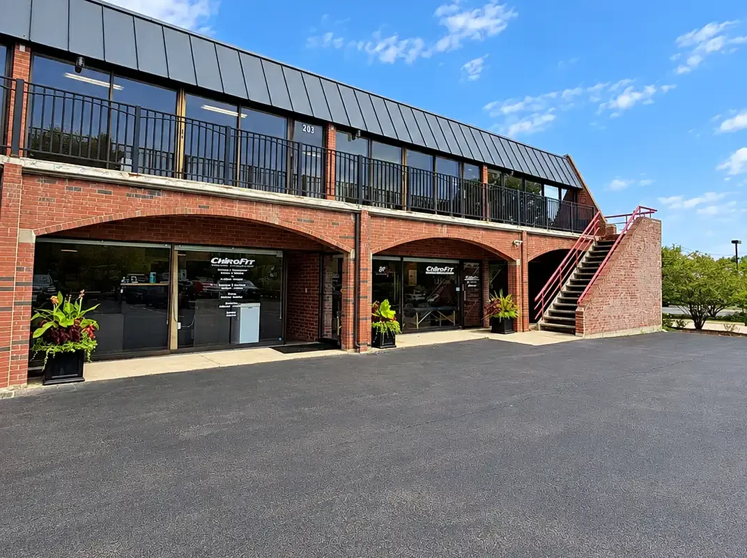 The ChiroFit entrance and parking lot at 303 N Northwest Hwy in Barrington