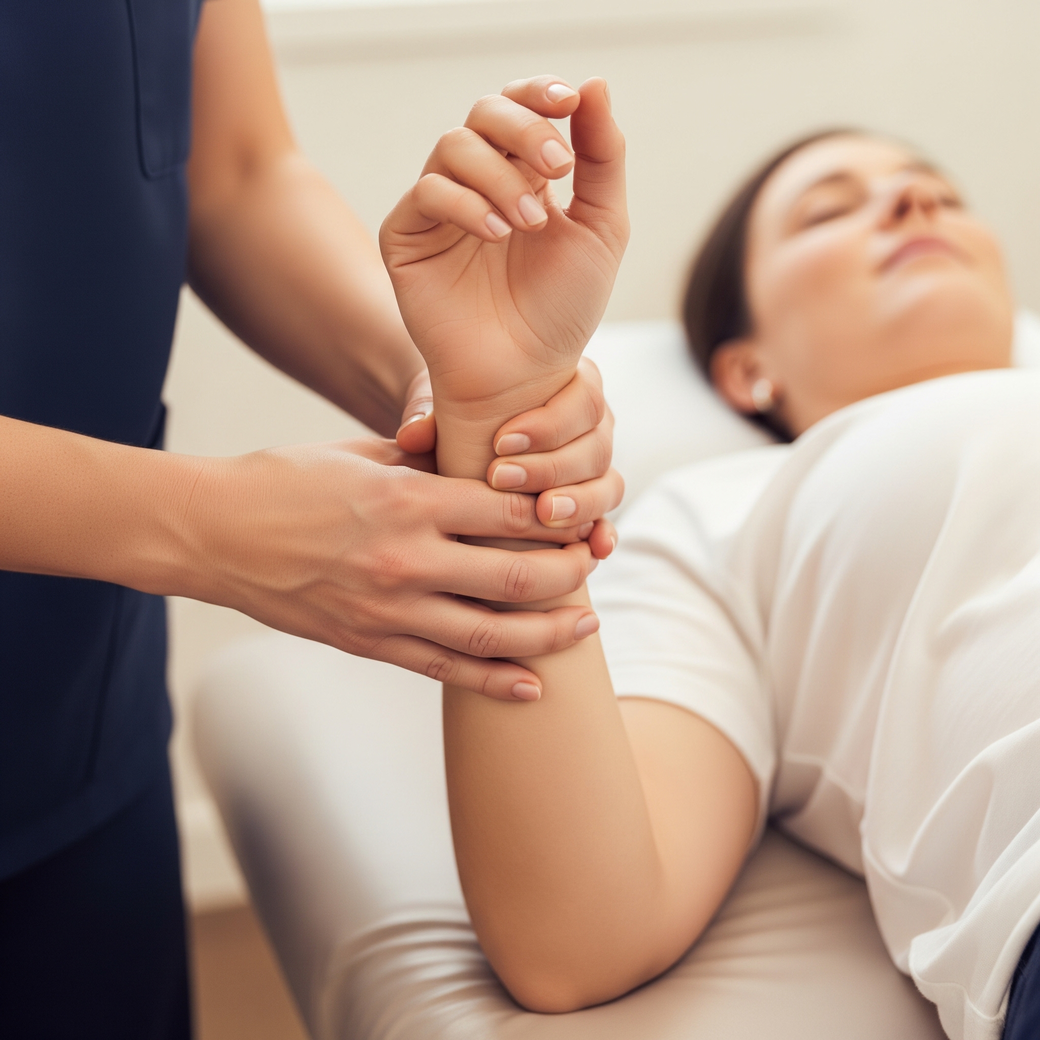A chiropractor adjusting a patient's wrist