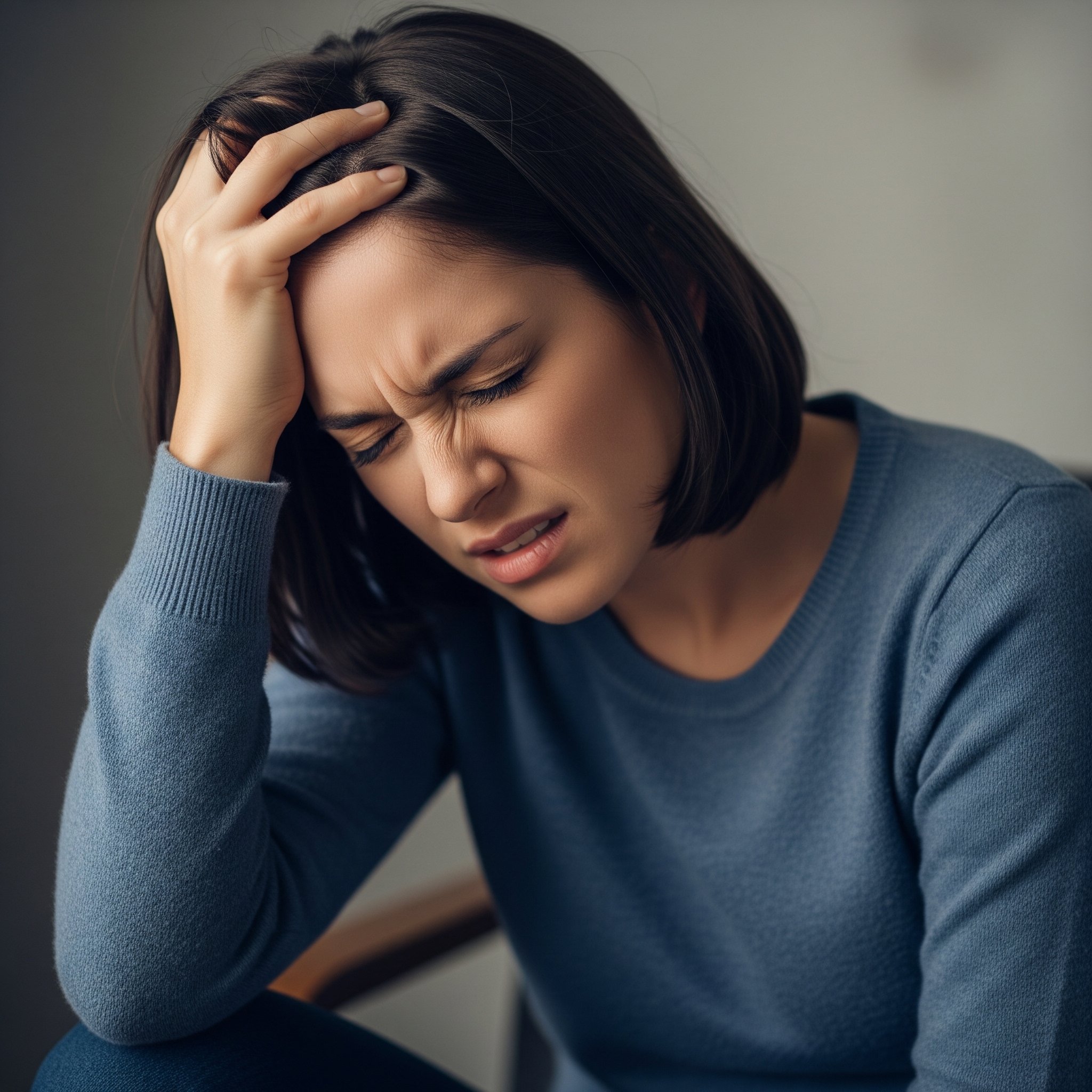 A woman who may be struggling from a headache