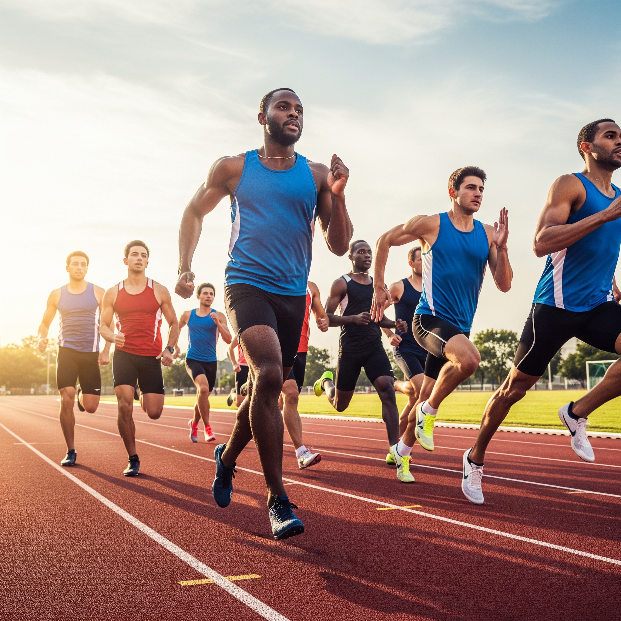 Track runners racing on a sunny day
